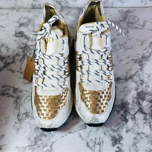 Vlado  Shoes Women 7.5 Cleo Lace-Up  Shoes White Gold Bling Style Party Sneakers